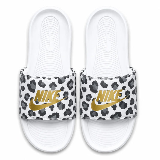 Nike Victori One White Leopard Gold Slides