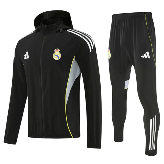 Real Madrid 2025-26 Black Full-Zip TrackSuit Waterproof